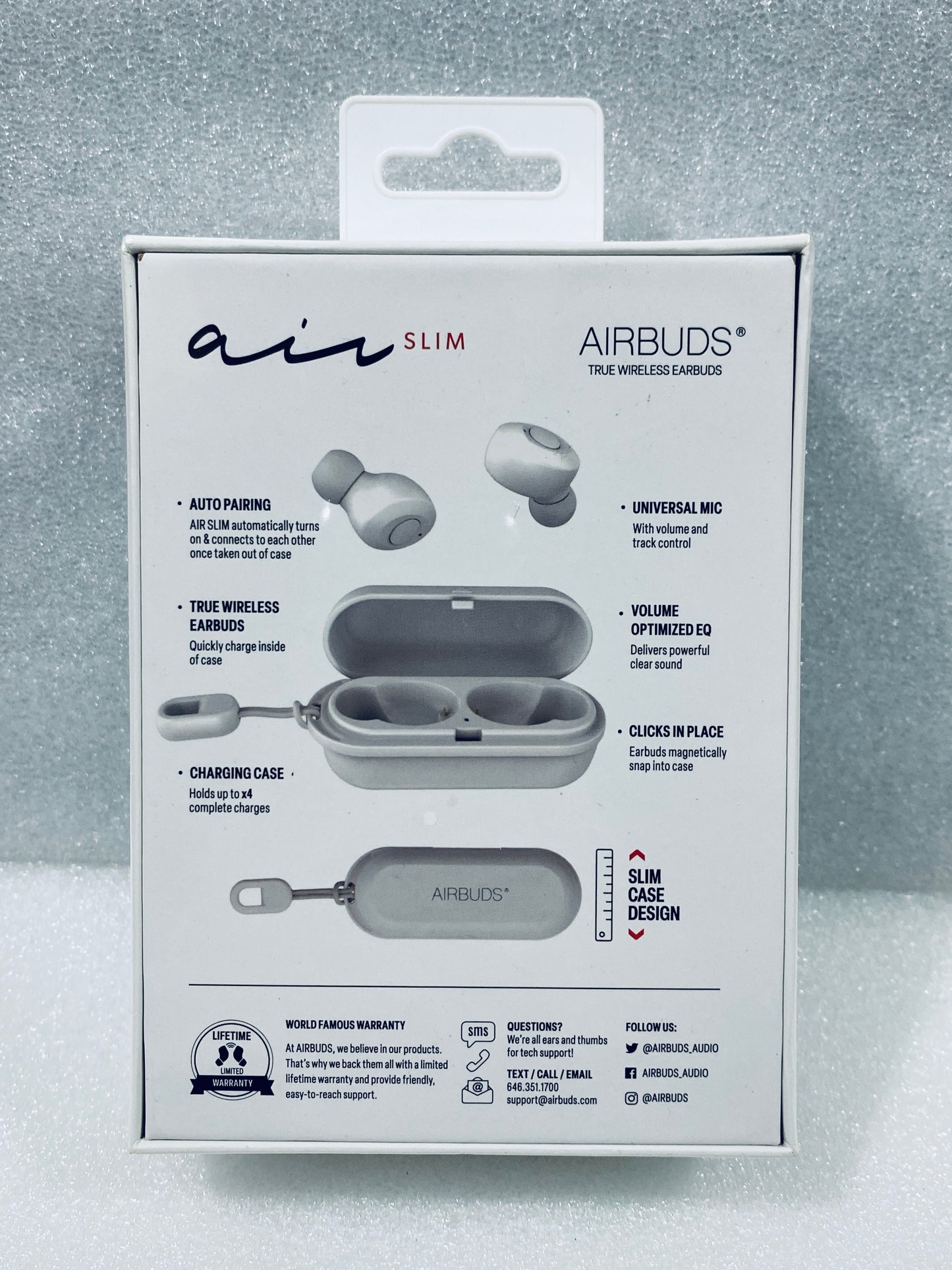 #102 - New - Airbuds Air Slim True Wireless Bluetooth White Earbuds With Charging Case - (AS SHOWN)