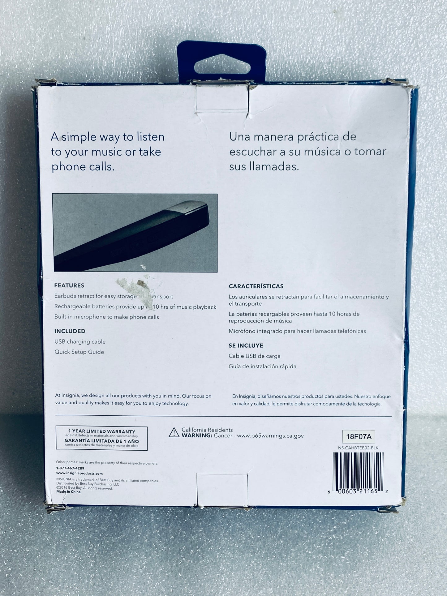 insignia Wireless Bluetooth In-Ear Headset W/Microphone, NS-CAHBTEB02 - (READ)