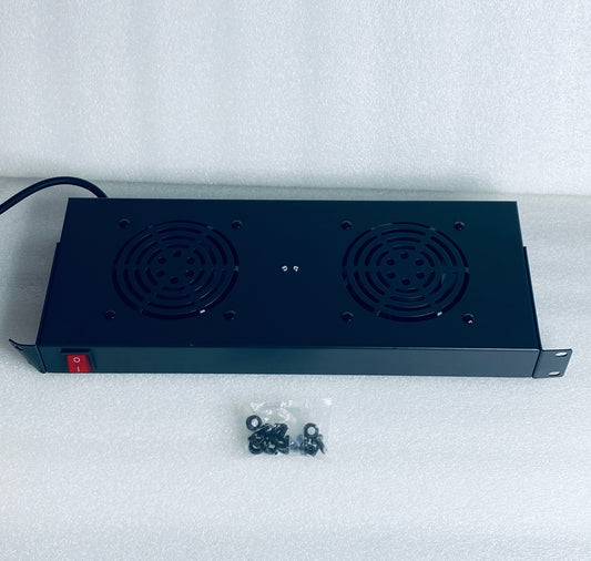 NavePoint Black Rack Cabinet Mounted Server Cooling System With 2 Fans - (READ)