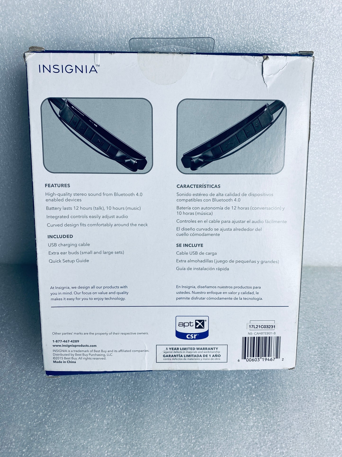 Insignia NS-CAHBTEB01-B Wireless Bluetooth In-Ear Headset W/ Microphone