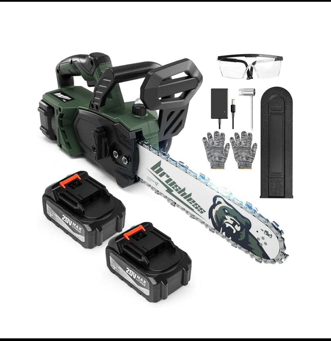 New Open Box - SharkLogger 20V 12" Cordless Chainsaw W/ (2) Batteries & Charger