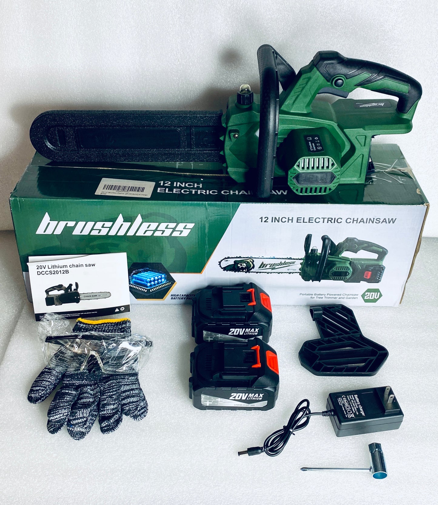 New Open Box - SharkLogger 20V 12" Cordless Chainsaw W/ (2) Batteries & Charger