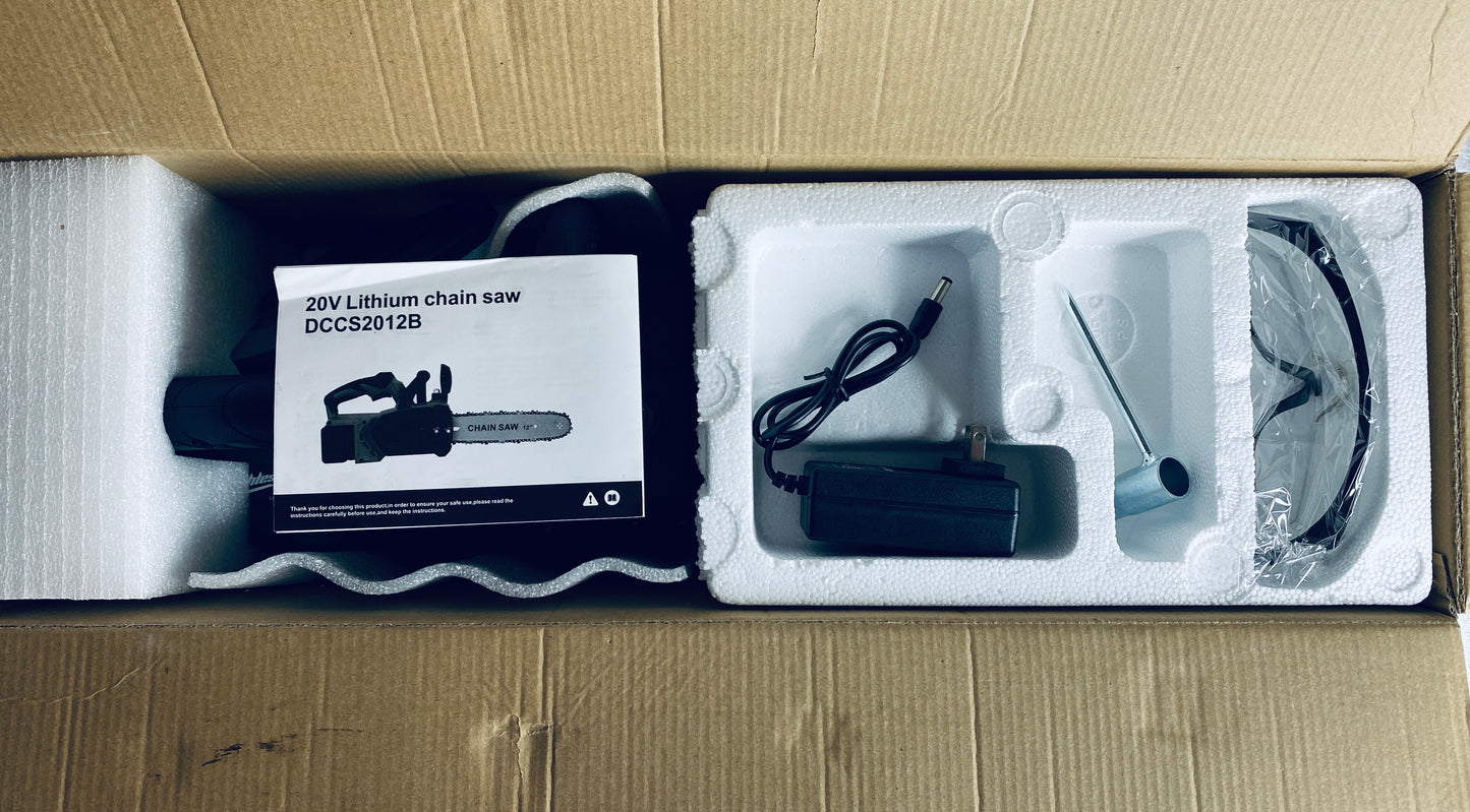 New Open Box - SharkLogger 20V 12" Cordless Chainsaw W/ (2) Batteries & Charger