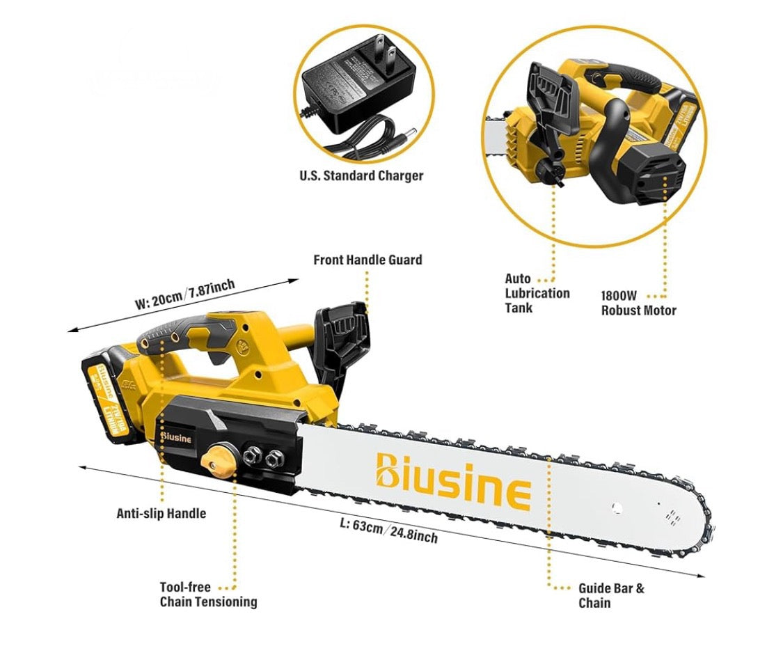 New Other - Biusine 14” Cordless Chainsaw With (2) 21V Batteries & Charger