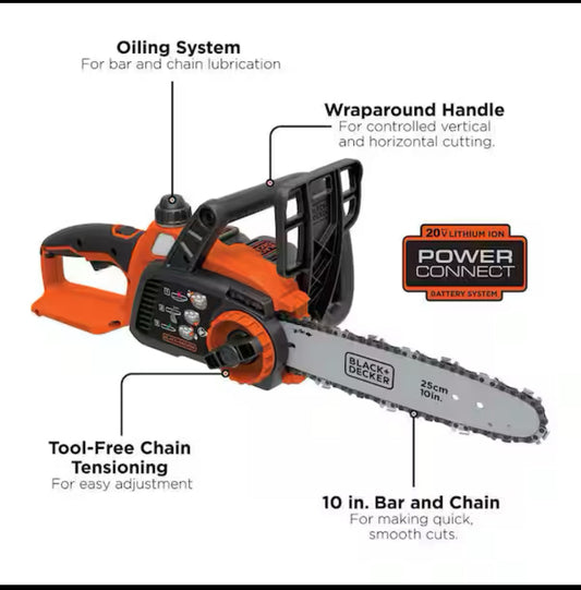 New Other - BLACK+DECKER 20V MAX 10” Battery Powered Chainsaw, Tool Only