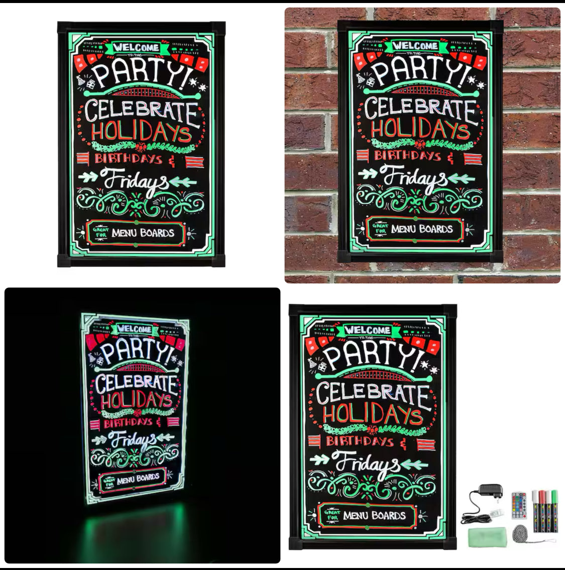 Lot Of 4 - Everbilt 16” x 24” Write On LED Message Board With Remote, Black