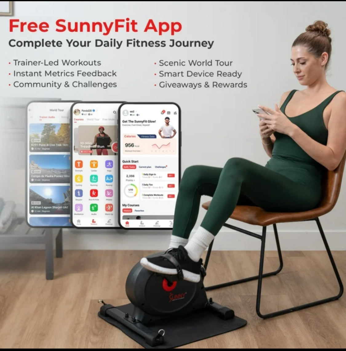 New Other-Sunny Health & Fitness Smart Mini Pedal Exerciser W/ Resistance Bands