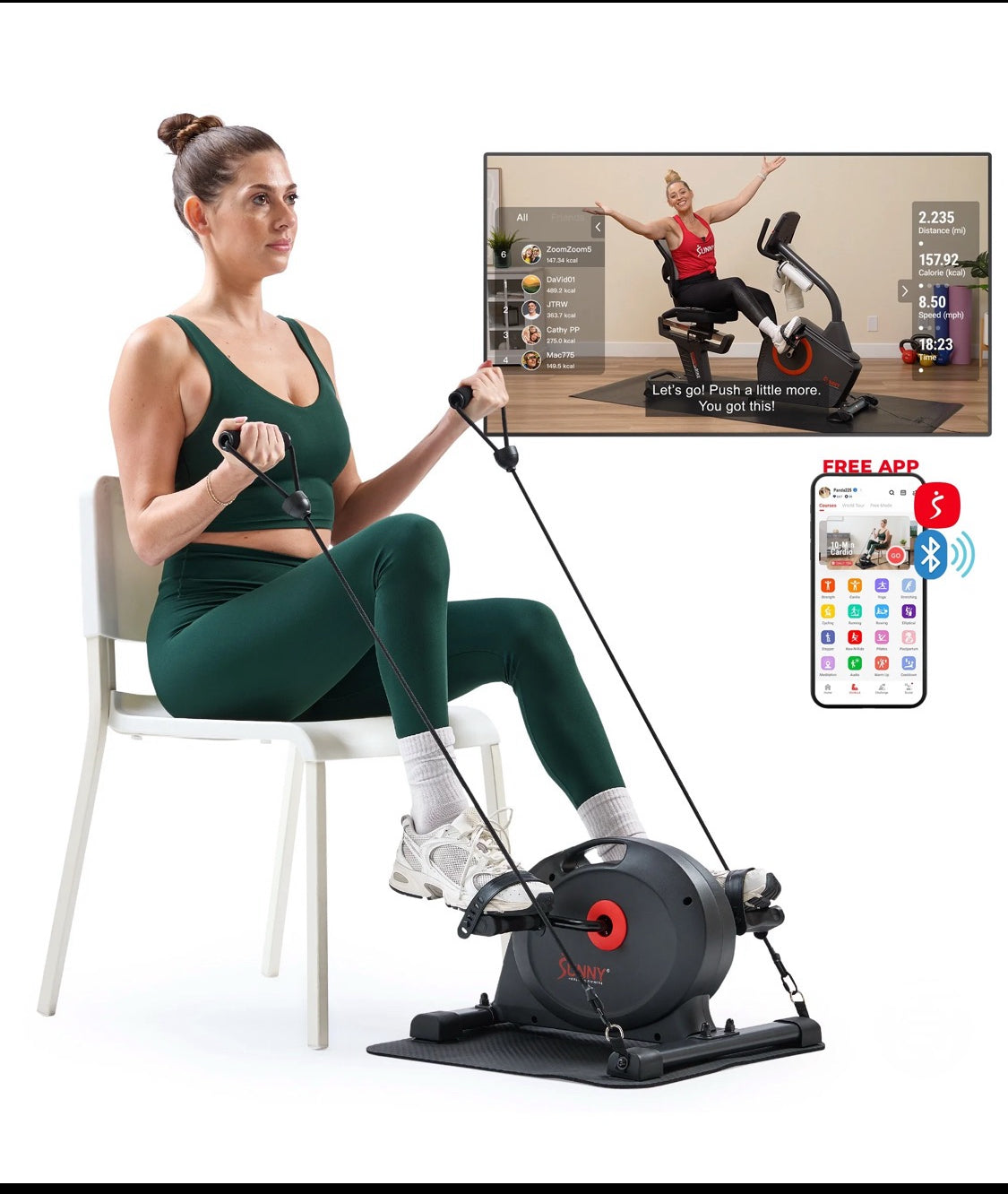 New Other-Sunny Health & Fitness Smart Mini Pedal Exerciser W/ Resistance Bands