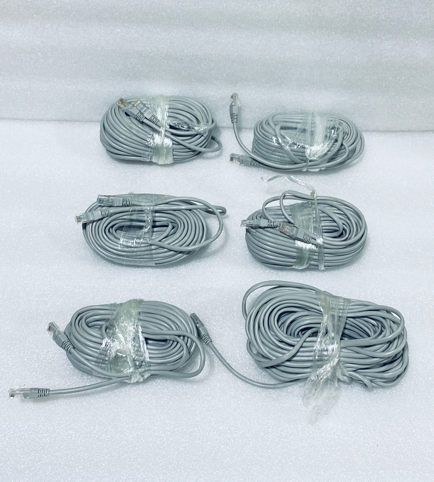 lot Of 6 - Approx. 55 Ft POE IP Ethernet Cables For Security Cameras, Gray