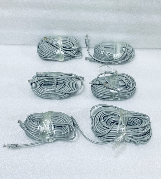 lot Of 6 - Approx. 55 Ft POE IP Ethernet Cables For Security Cameras, Gray