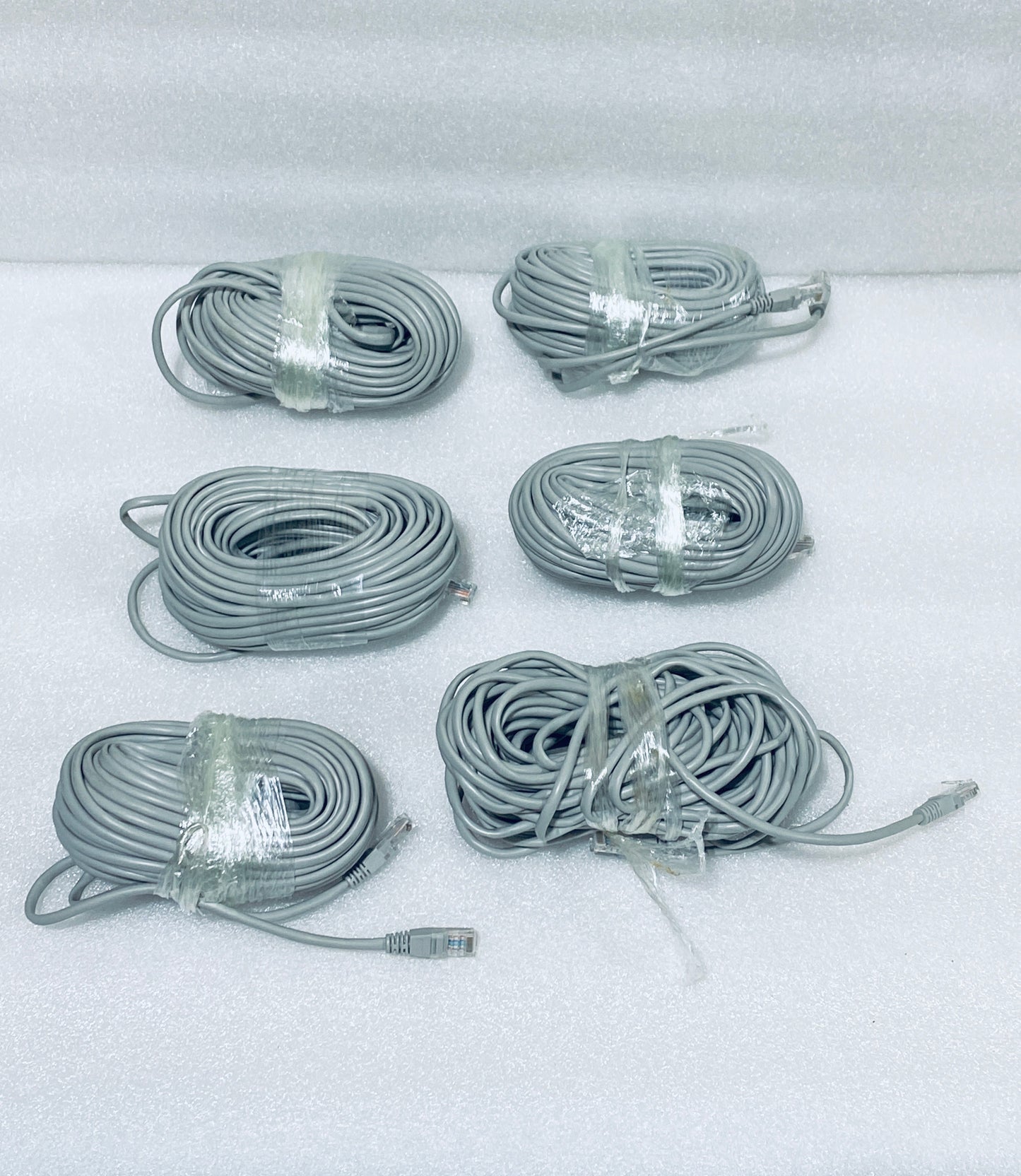 lot Of 6 - Approx. 55 Ft POE IP Ethernet Cables For Security Cameras, Gray