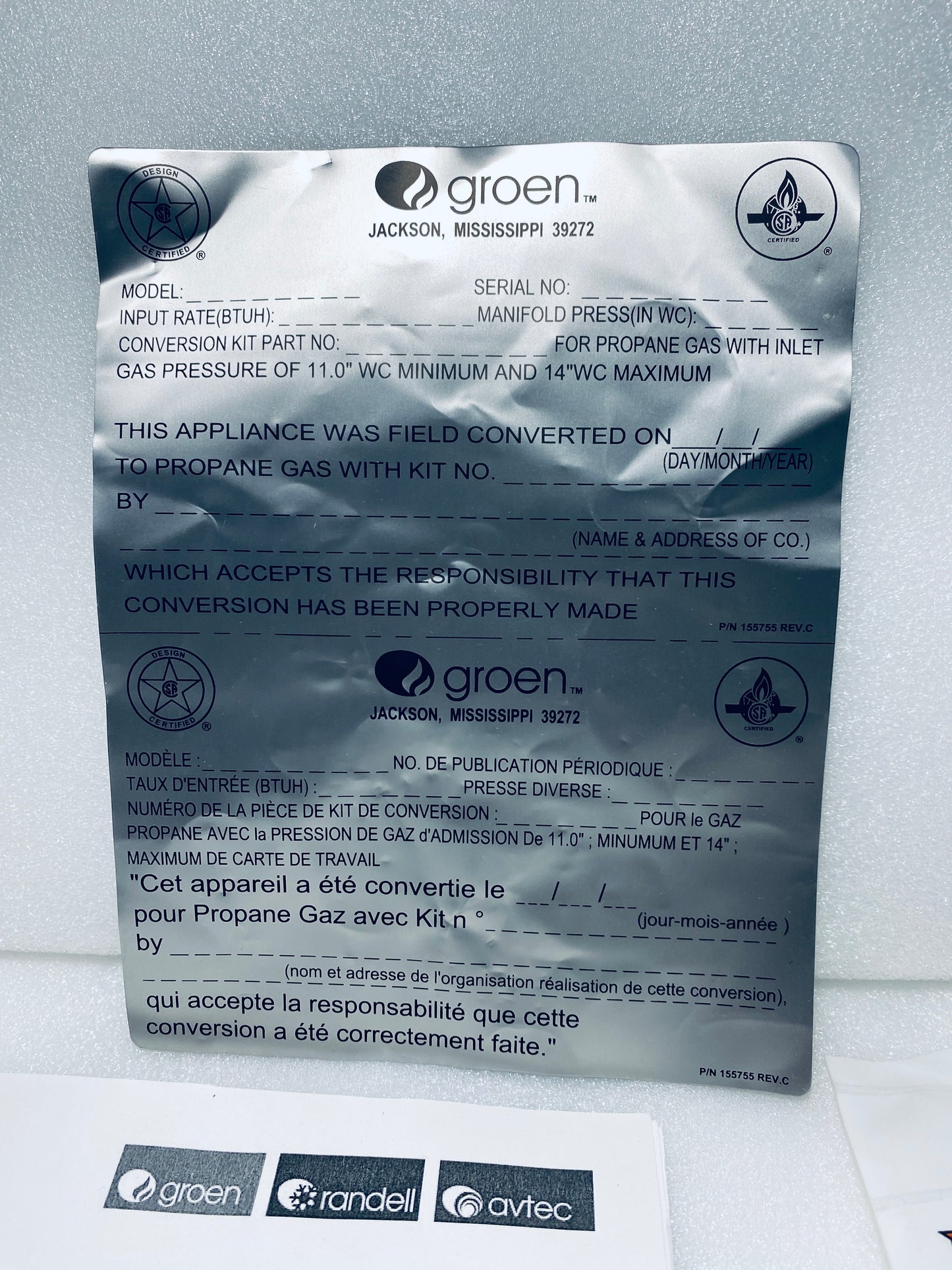 new - Groen Gas Conversion Kit, SSB-5G