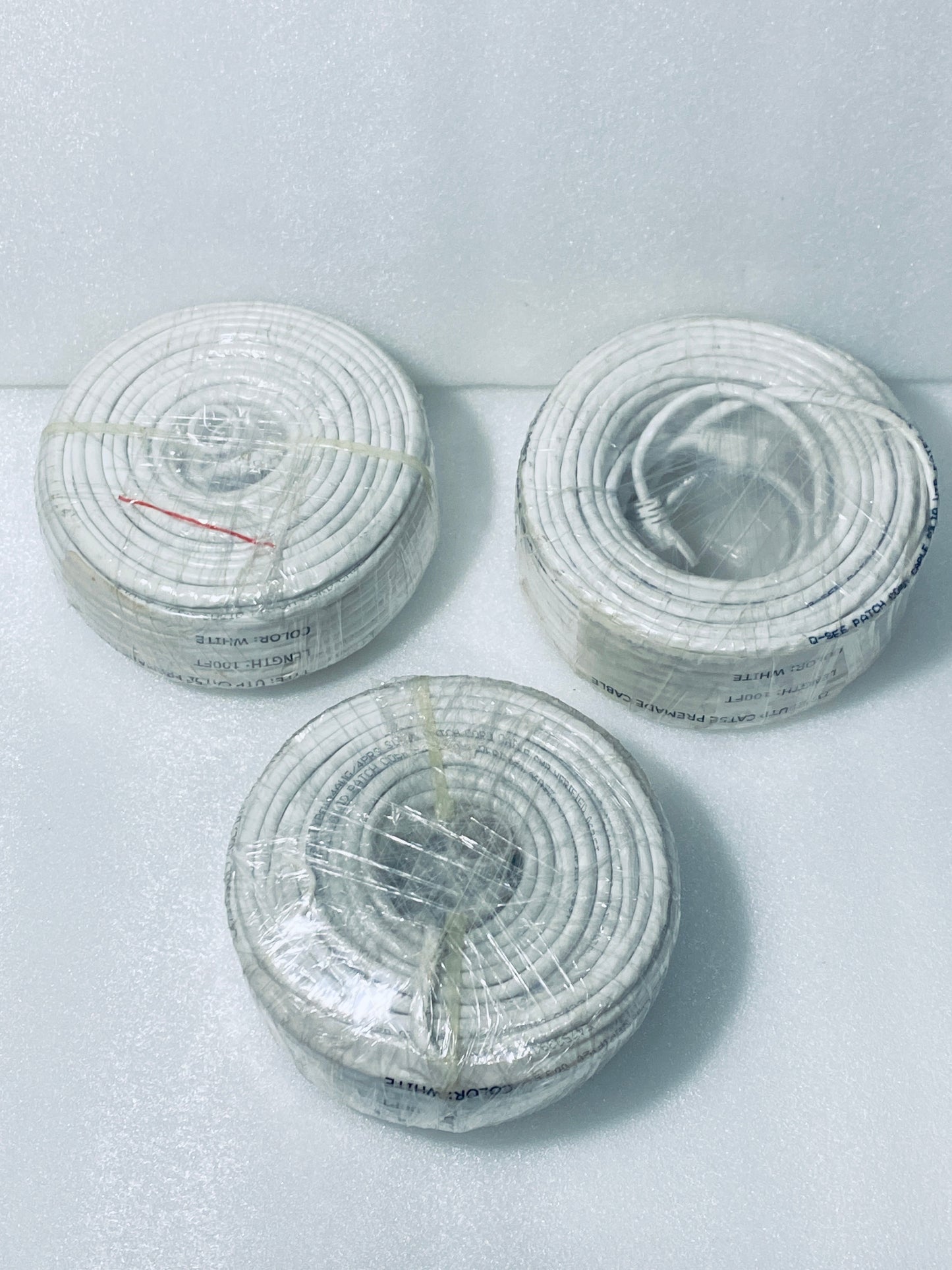 lot Of 3 - CAT5e Ethernet (POE) Network Cables 30m (100ft), White