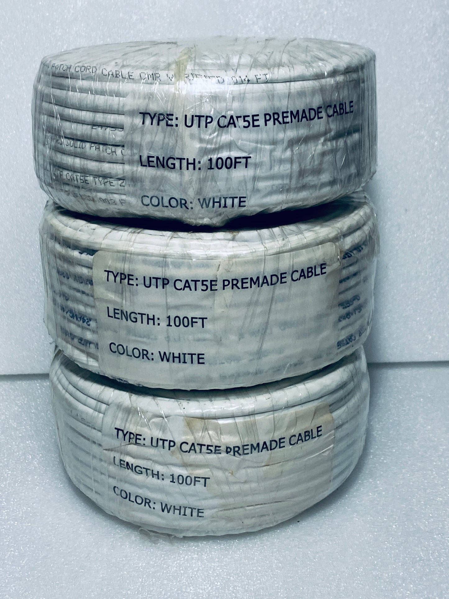 lot Of 3 - CAT5e Ethernet (POE) Network Cables 30m (100ft), White