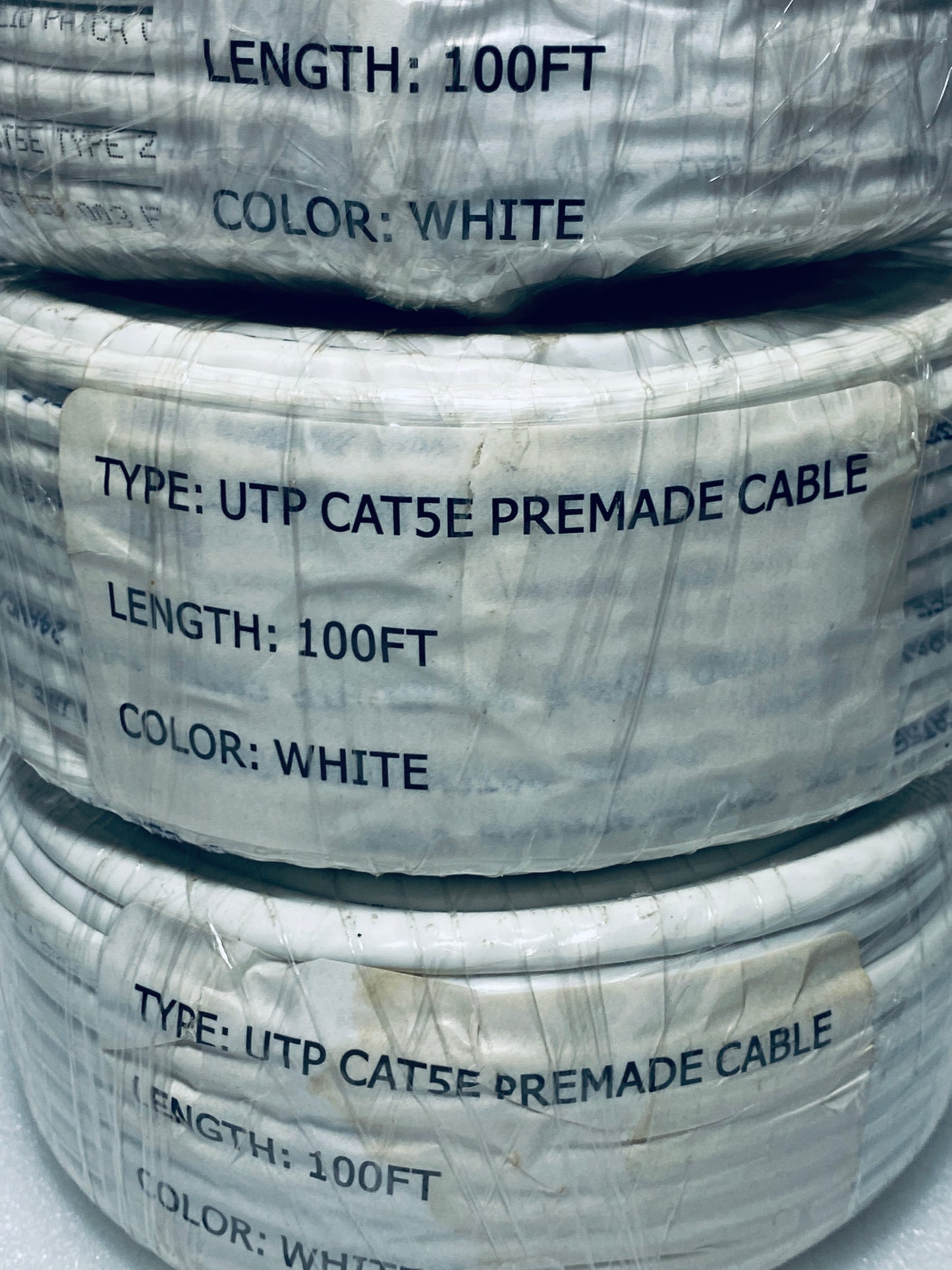 lot Of 3 - CAT5e Ethernet (POE) Network Cables 30m (100ft), White