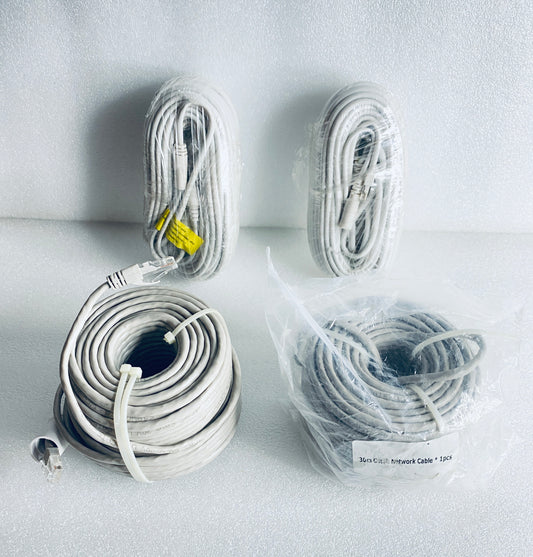 lot Of 2 - Ethernet (POE) Gray Network Cables 30m (100ft) & (2) Free Cables