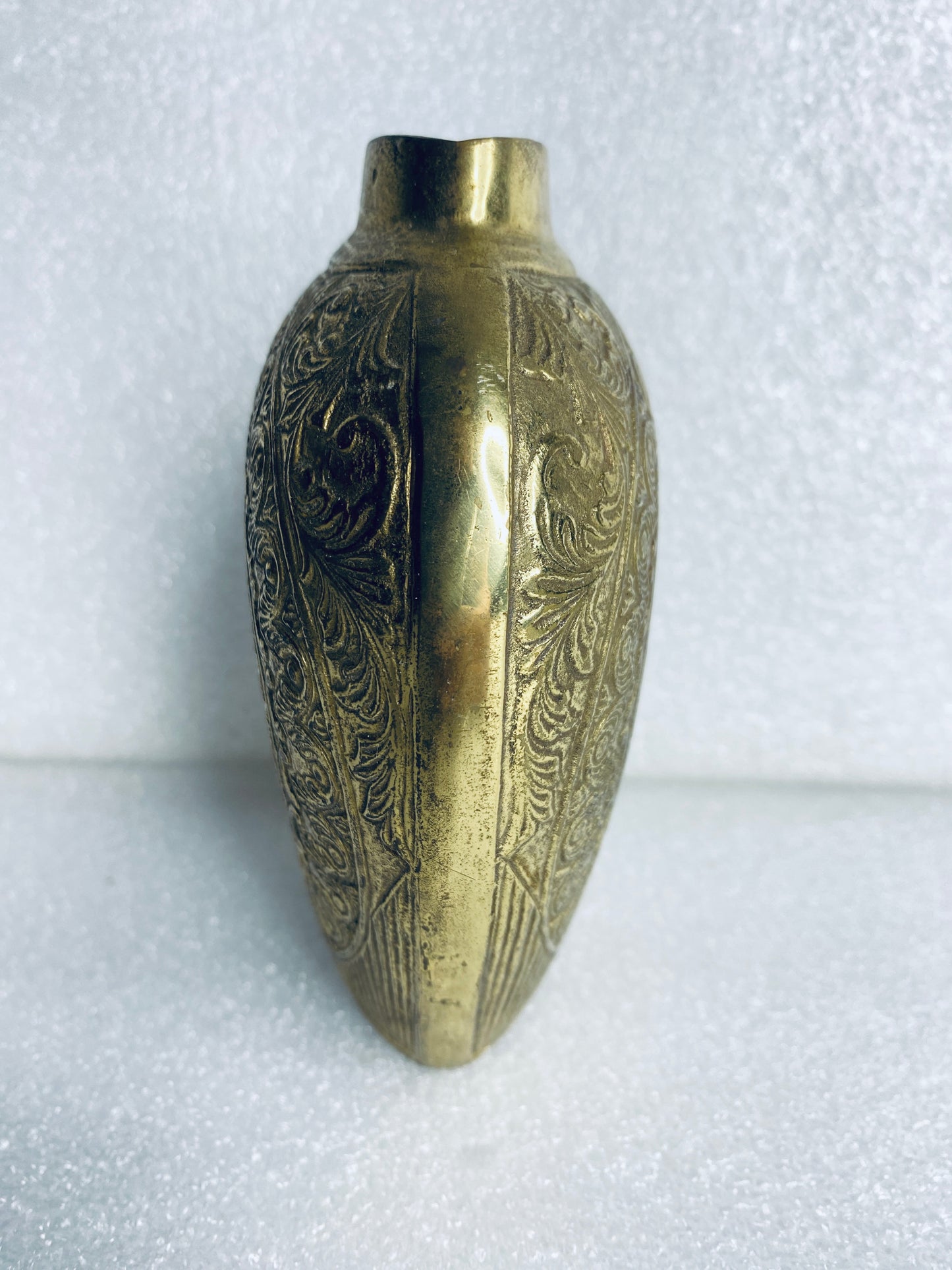 lot of 2 - Vintage Metal Engraved Vases Approx. 5 1/4” x 4 3/4" x 2" Each