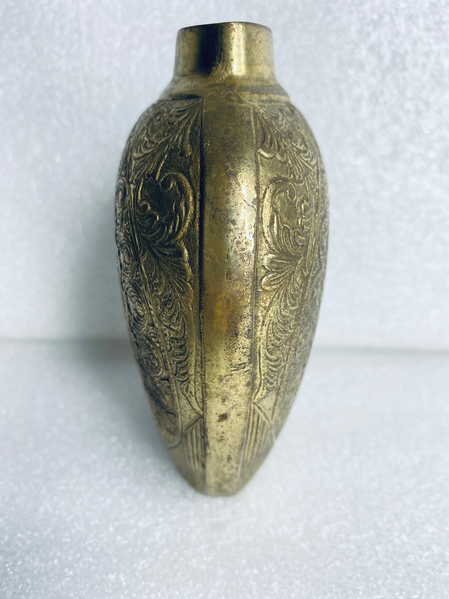 lot of 2 - Vintage Metal Engraved Vases Approx. 5 1/4” x 4 3/4" x 2" Each