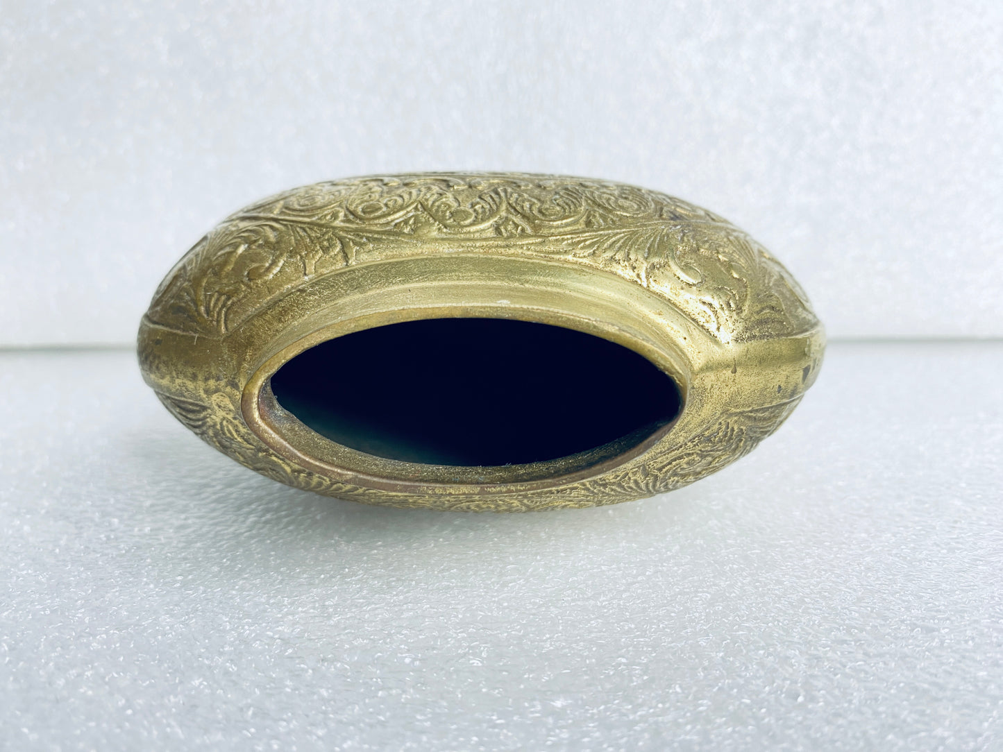 lot of 2 - Vintage Metal Engraved Vases Approx. 5 1/4” x 4 3/4" x 2" Each