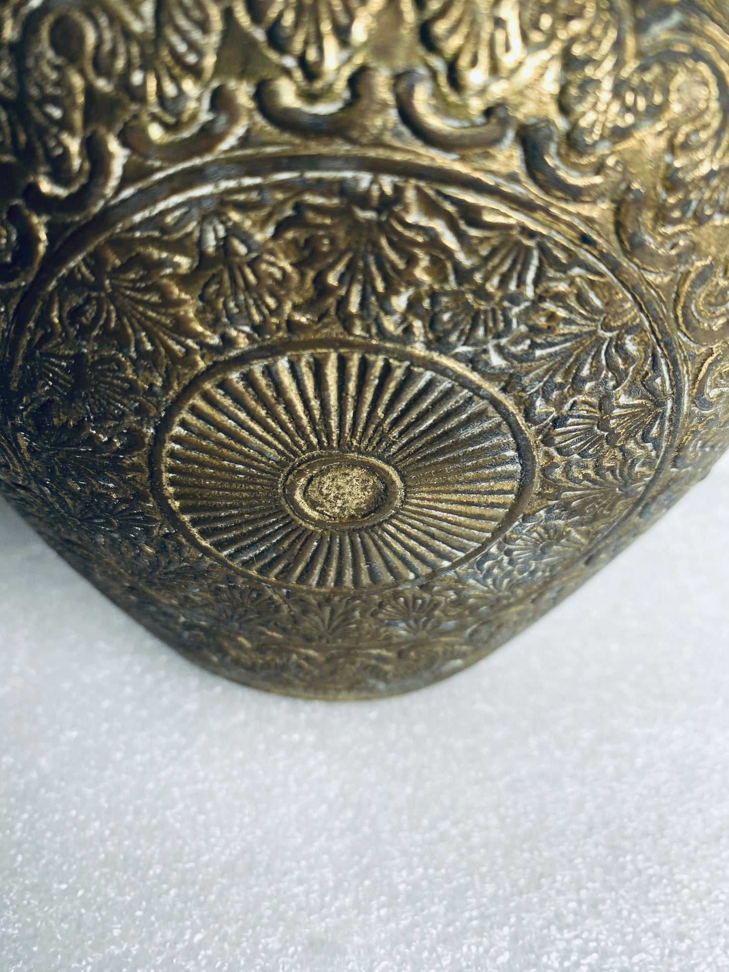 lot of 2 - Vintage Metal Engraved Vases Approx. 5 1/4” x 4 3/4" x 2" Each