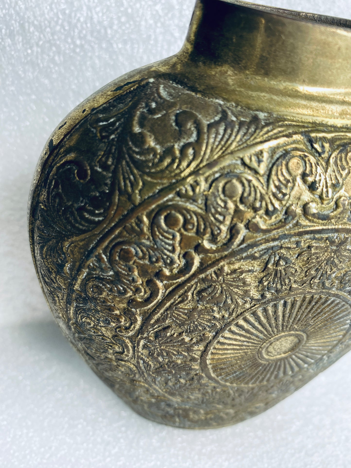 lot of 2 - Vintage Metal Engraved Vases Approx. 5 1/4” x 4 3/4" x 2" Each