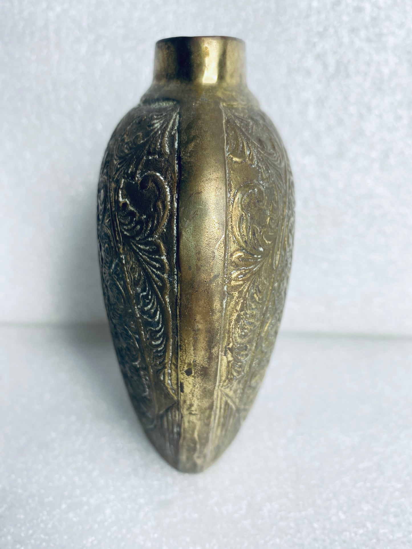 lot of 2 - Vintage Metal Engraved Vases Approx. 5 1/4” x 4 3/4" x 2" Each