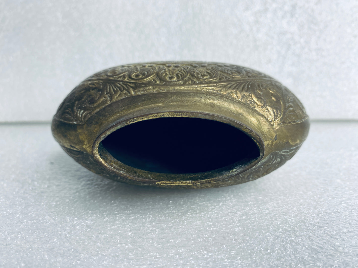 lot of 2 - Vintage Metal Engraved Vases Approx. 5 1/4” x 4 3/4" x 2" Each