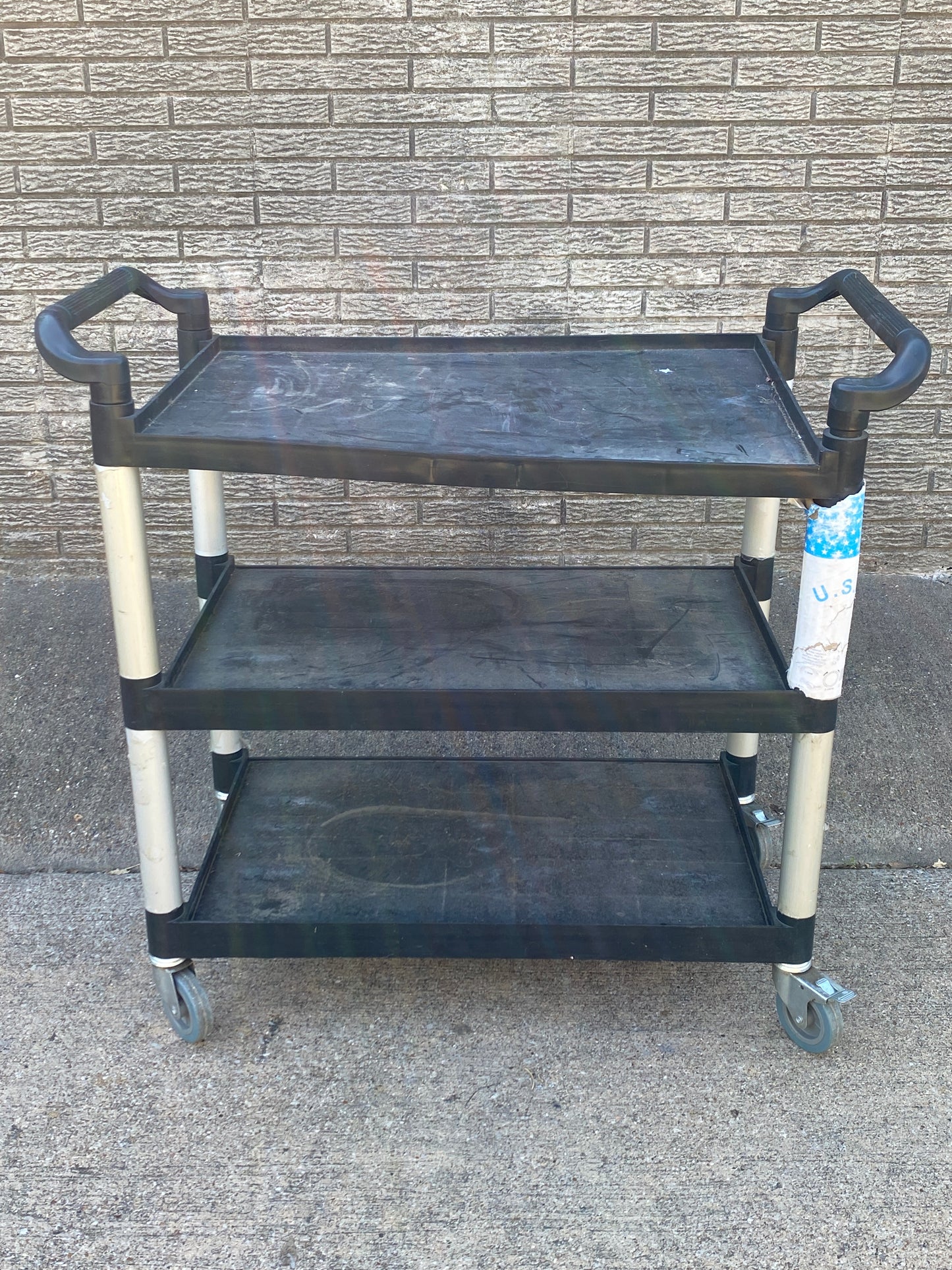 #135 - 3-Tier Black Plastic Utility Rolling Cart, Approx. Dimensions 40" x 38" x 20" - (IN CONDITION AS SHOWN) - (READ)