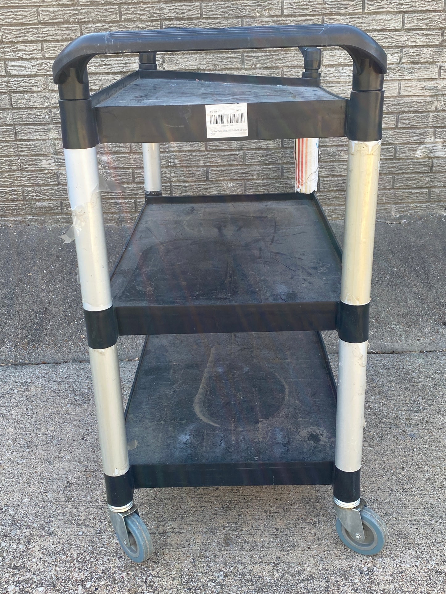 #135 - 3-Tier Black Plastic Utility Rolling Cart, Approx. Dimensions 40" x 38" x 20" - (IN CONDITION AS SHOWN) - (READ)