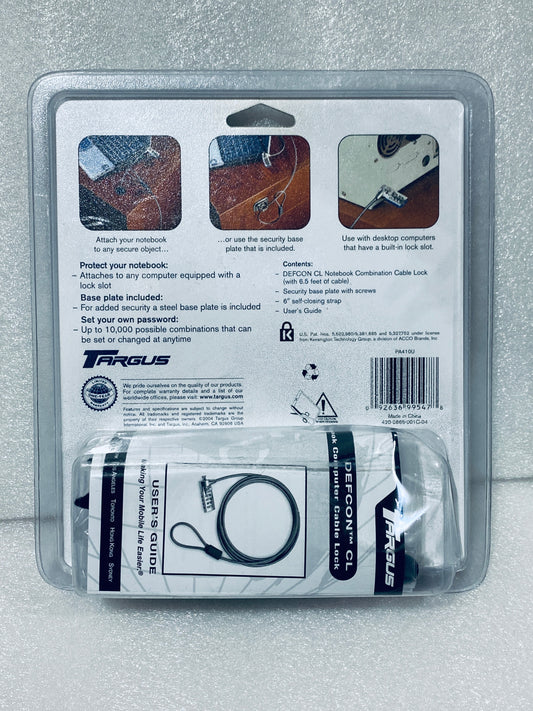 #132 - New - TARGUS Defcon CL 6.5' Laptop Combination Cable Lock, PA410U - (AS SHOWN)