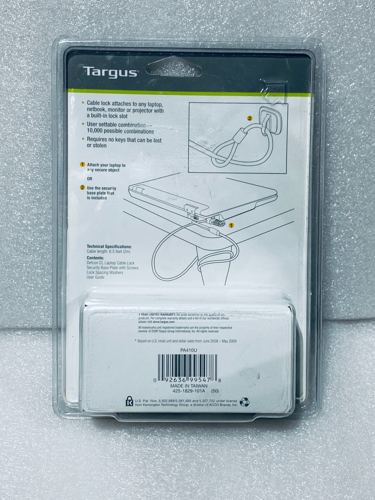 #141 - New - TARGUS Defcon CL 6.5' Laptop Combination Cable Lock, PA410U - (AS SHOWN)