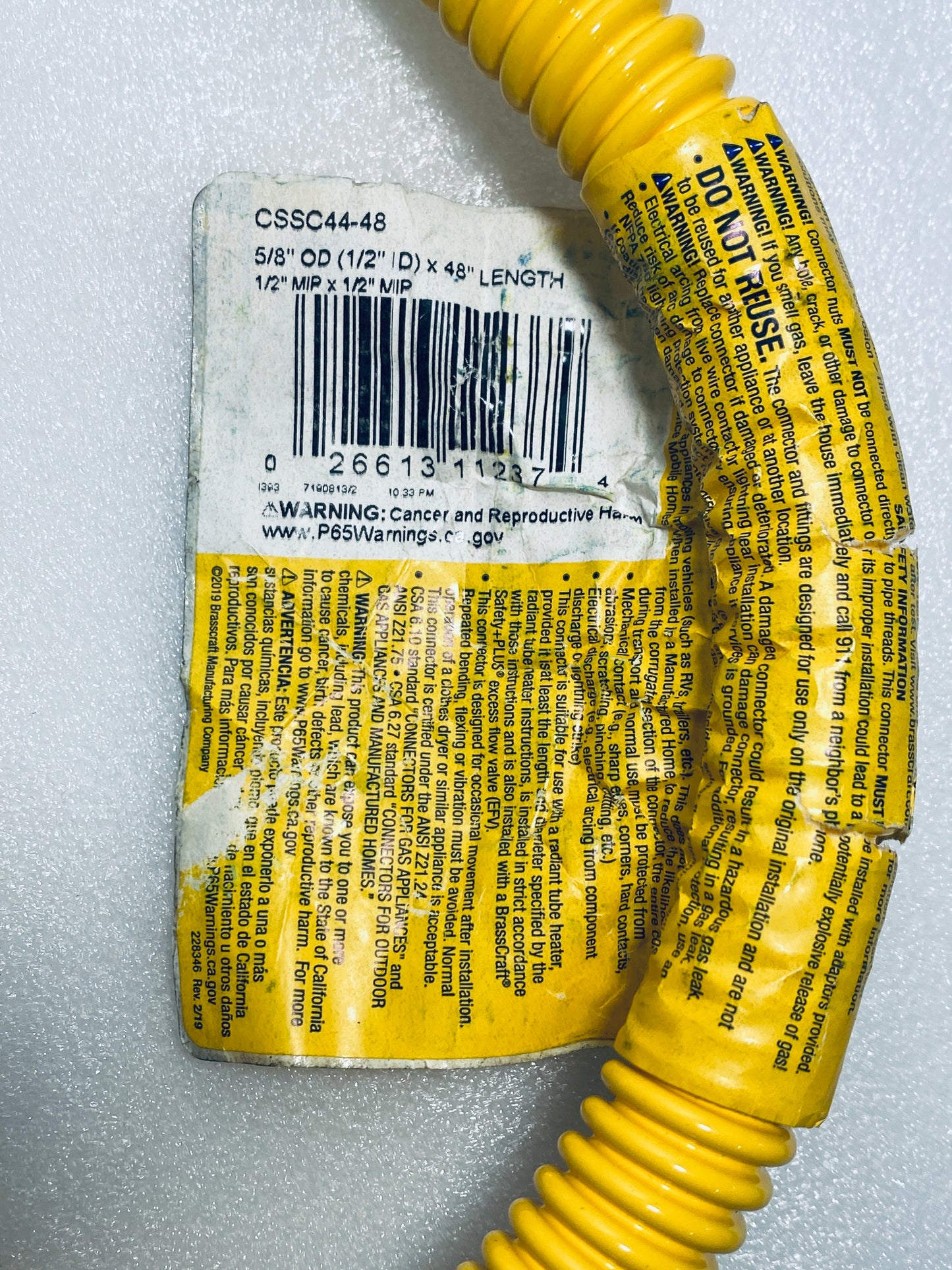 #148 - New Other - BrassCraft 5/8" OD 48" L Gas Connector - (AS SHOWN)