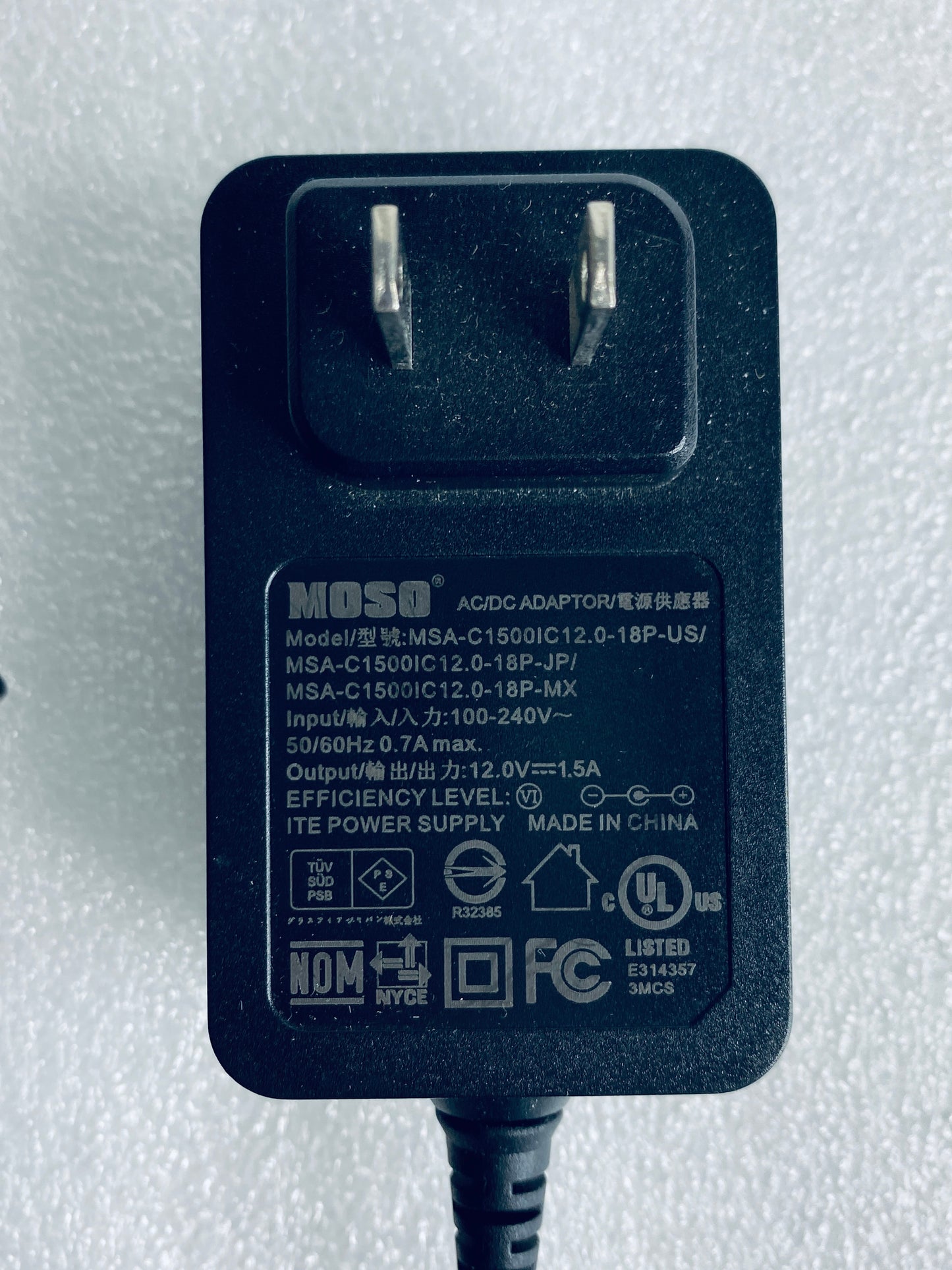 moso AC/DC Power Supply/Adapter 12V 1.5A, MSA-C1500IC12.0-18P-US