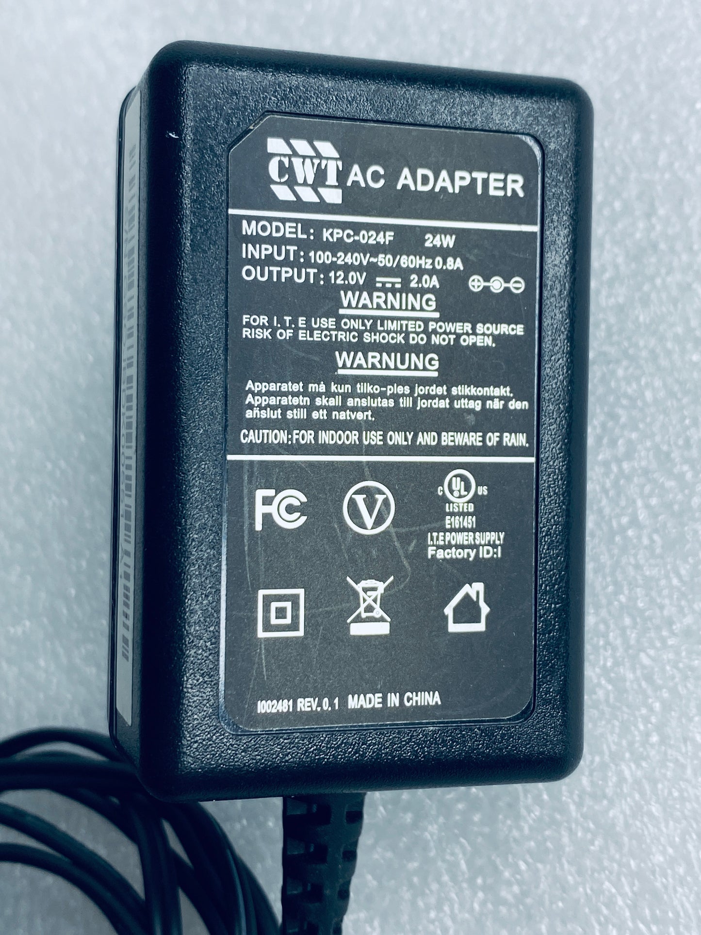 cWT AC Power Supply/Adapter 12V 2A, KPC-024F