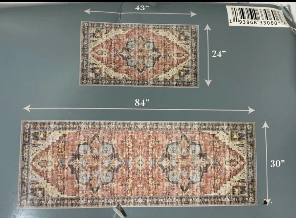 #164 - new Other Members Mark Set of 2, Everwash Washable Accent & Runner Rugs - (IN CONDITION AS SHOWN) $$$