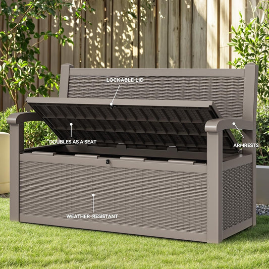 New Other Yitahome 70 Gallon 51" Storage Bench/Deck Box, Light Brown - (READ)