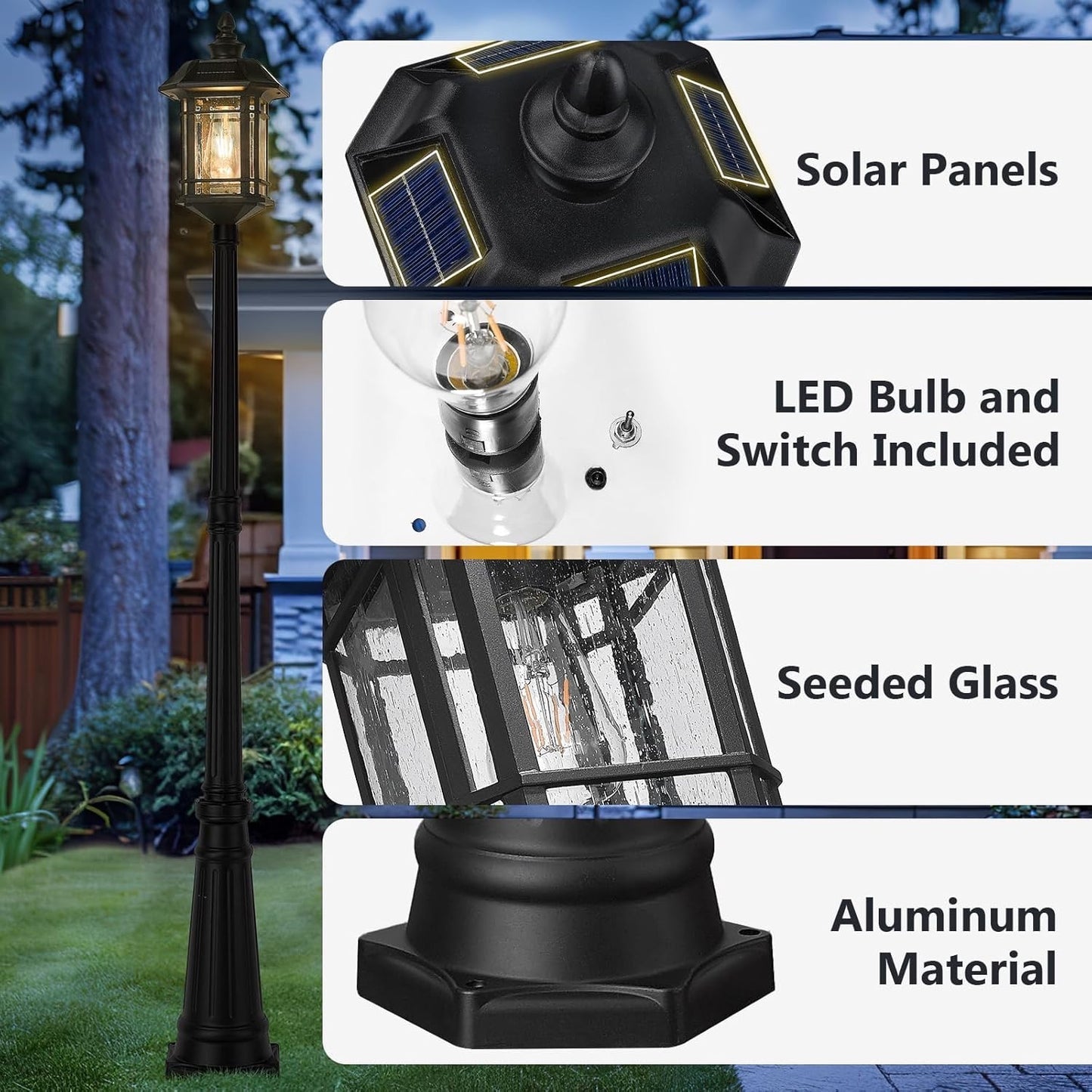 New other Emliviar 82" Outdoor LED Solar Street Lamp, A2202110PL-SL BK - (READ)