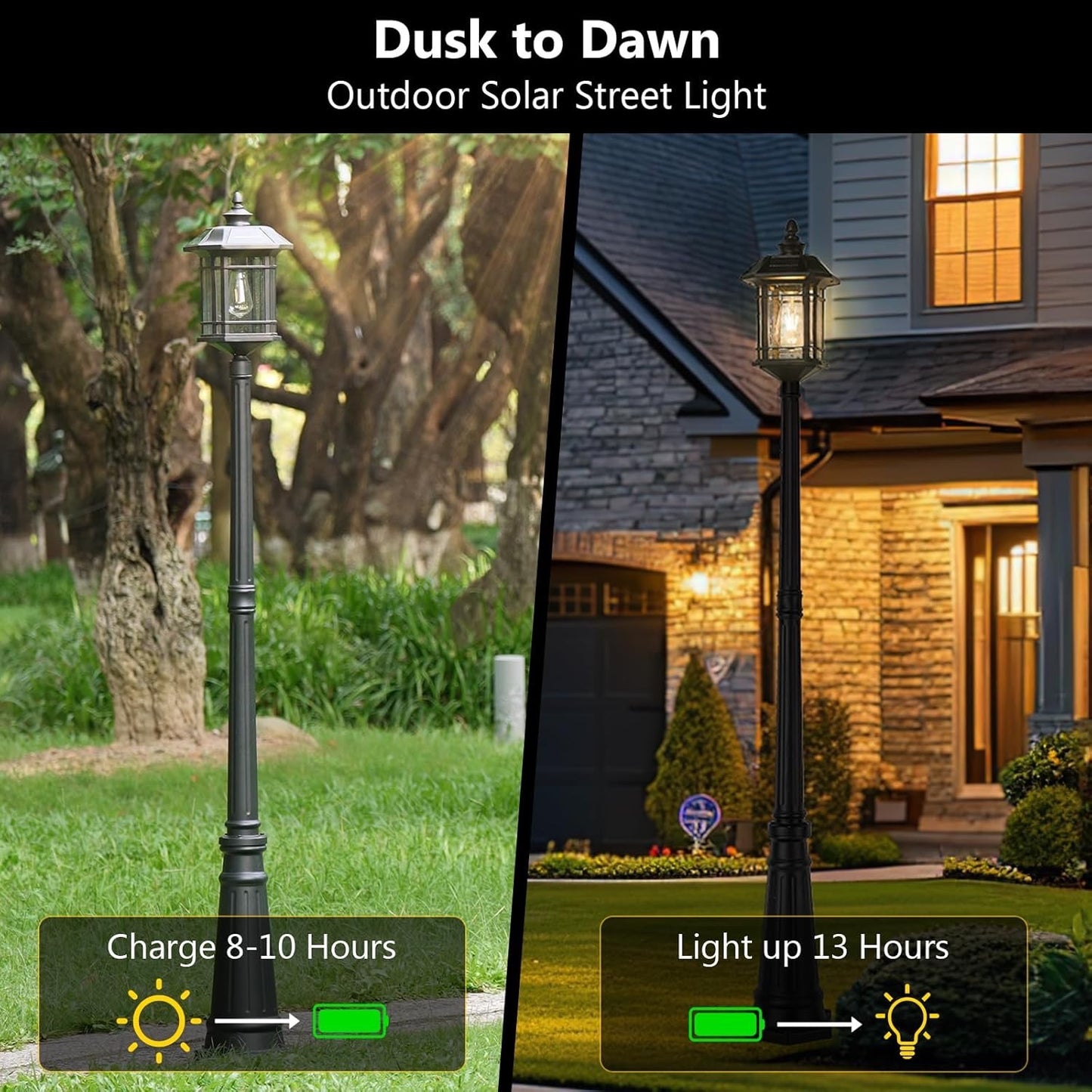 New other Emliviar 82" Outdoor LED Solar Street Lamp, A2202110PL-SL BK - (READ)