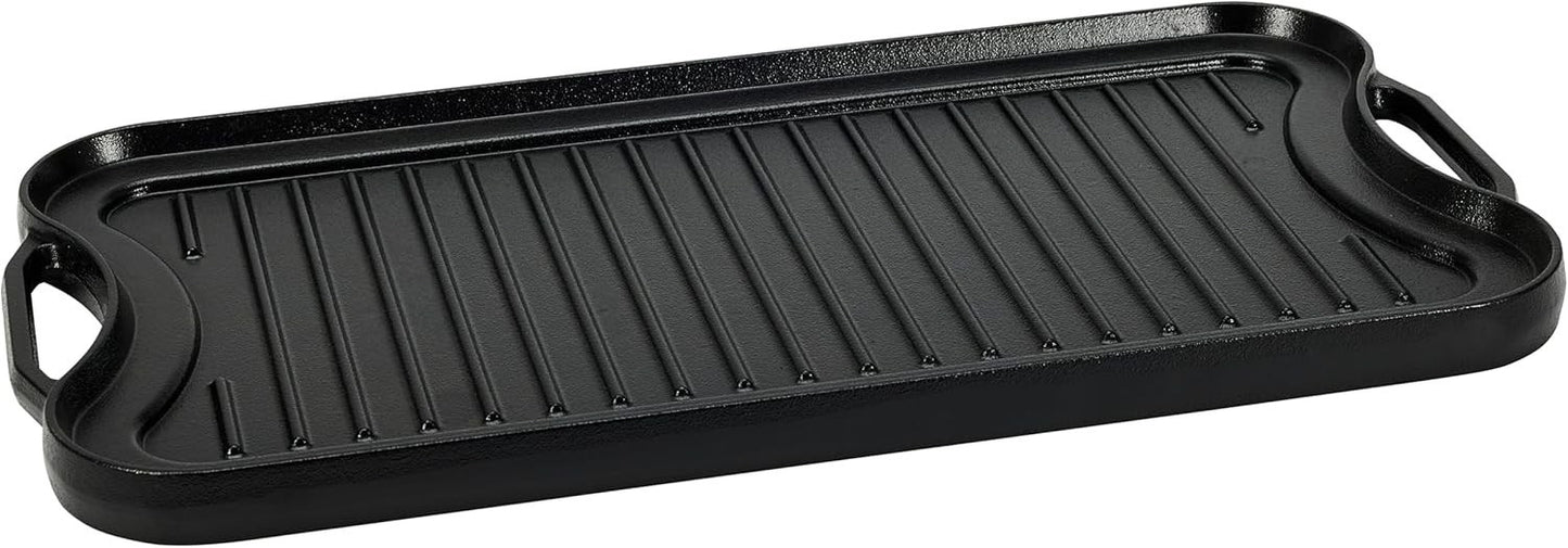 new Other Amazon Basics Pre-Seasoned Cast Iron Reversible Grill, Black - (READ)