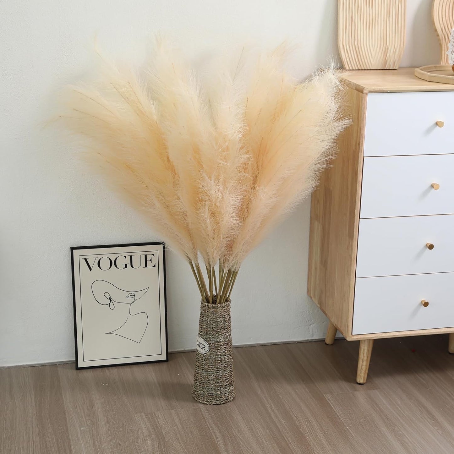 #73 - lot of 8 - 45" Wertuirk Champagne Faux Pampas Grass - (READ) - (IN CONDITION AS SHOWN)
