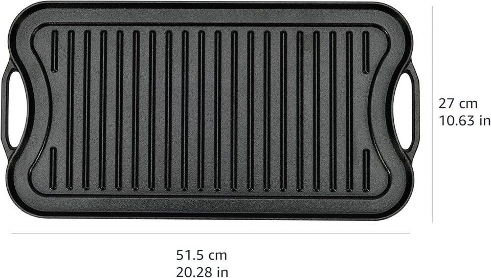 new Other Amazon Basics Pre-Seasoned Cast Iron Reversible Grill, Black - (READ)