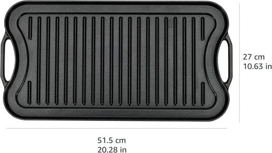 new Other Amazon Basics Pre-Seasoned Cast Iron Reversible Grill, Black - (READ)