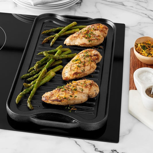 new Other Amazon Basics Pre-Seasoned Cast Iron Reversible Grill, Black - (READ)