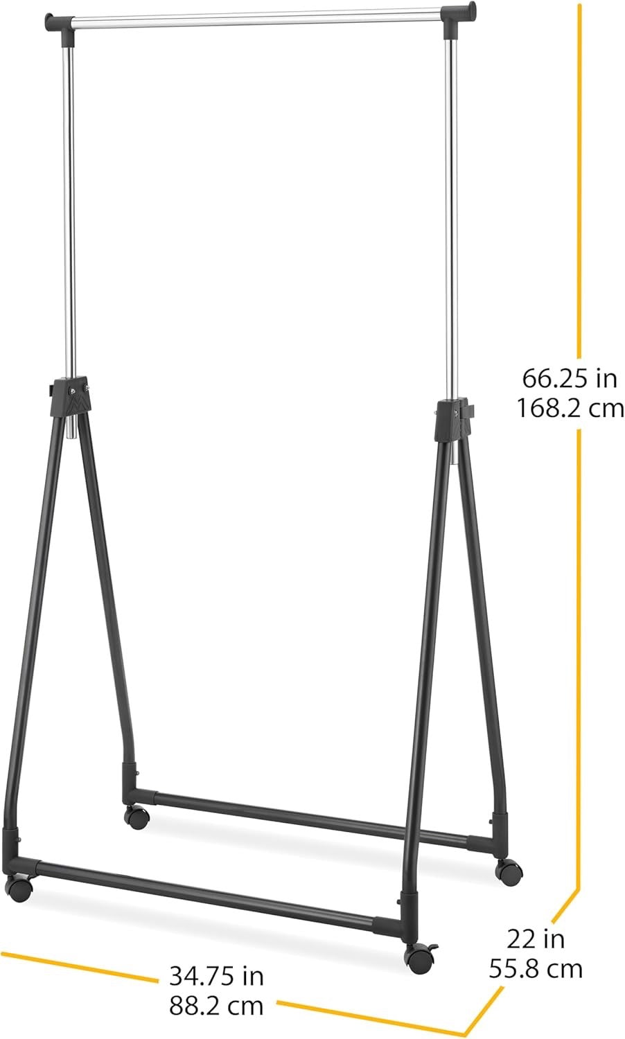 #71 - whitmor Folding Rolling Garment Rack, 38.5" - 66.25", 6765-7519-B - (READ) - (IN CONDITION AS SHOWN)