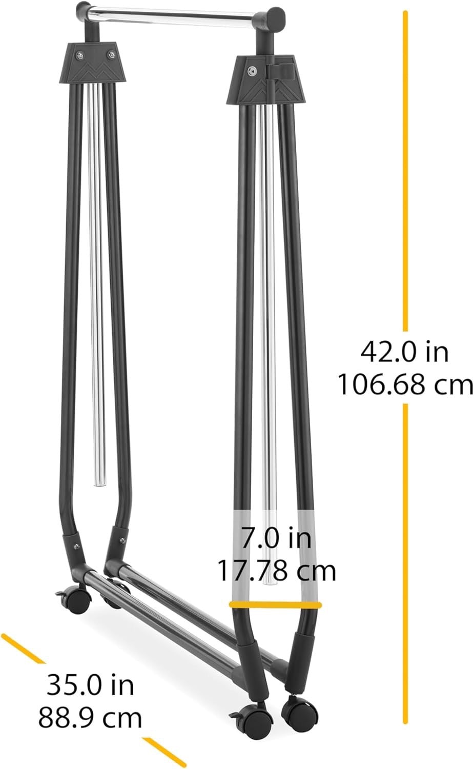 #71 - whitmor Folding Rolling Garment Rack, 38.5" - 66.25", 6765-7519-B - (READ) - (IN CONDITION AS SHOWN)