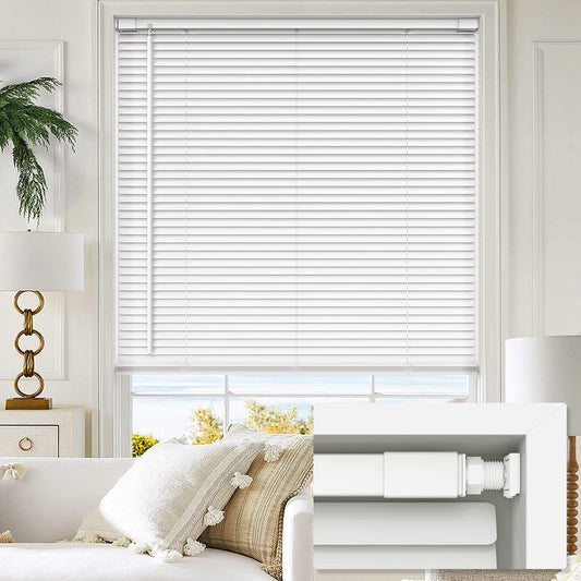 #144 - LazBlinds 1" Vinyl Mini Cordless Blind for Windows, Light Filtering, 35" W x 64" H, White - (IN CONDITION AS SHOWN) $$$$