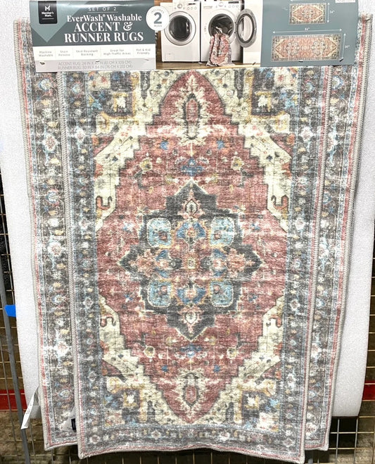 #164 - new Other Members Mark Set of 2, Everwash Washable Accent & Runner Rugs - (IN CONDITION AS SHOWN) $$$