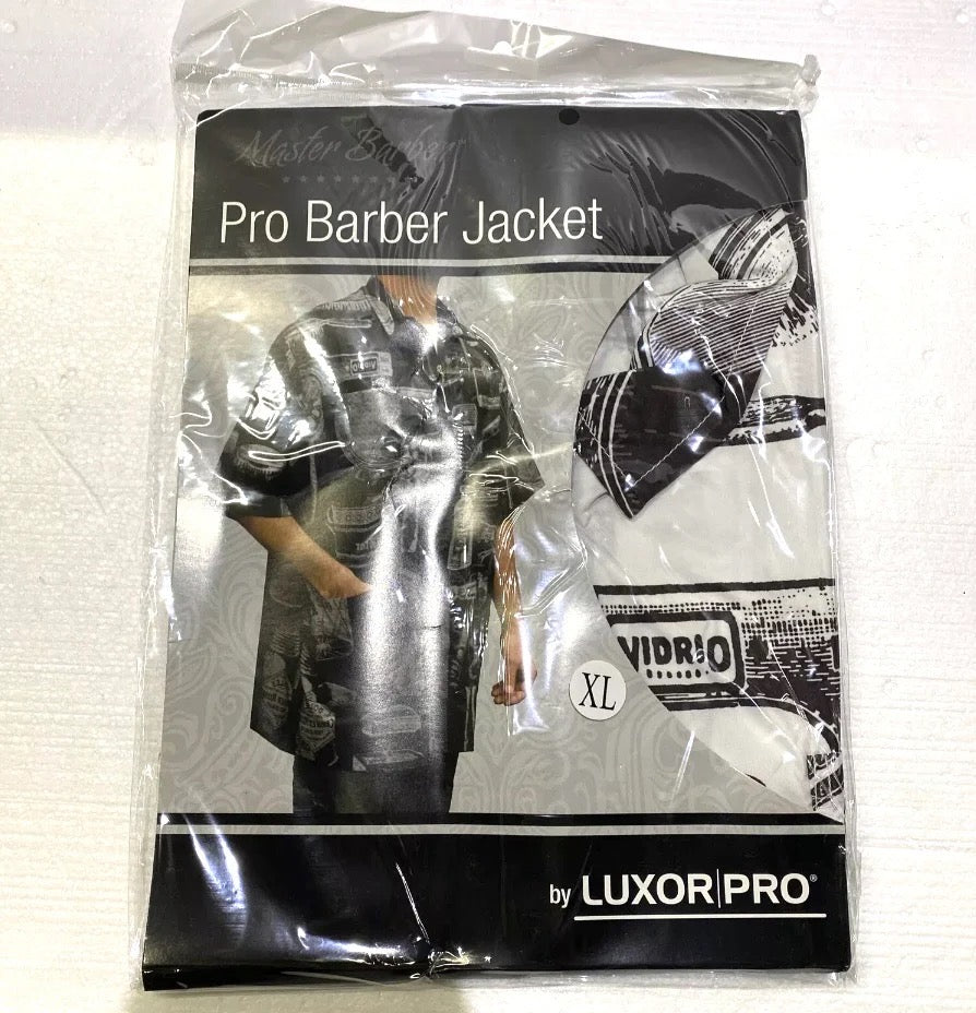 #184 - lot Of 2 - New Master Barber" Pro Barber Jackets By Luxor Pro XL WHITE/BLK, 6052W-XL
