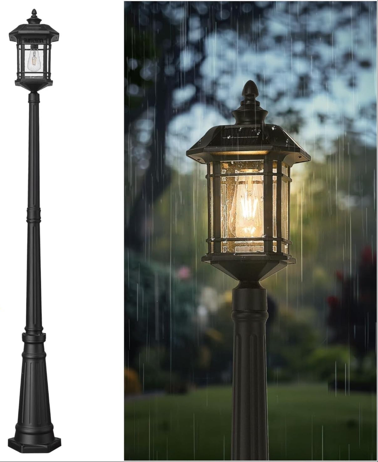 New other Emliviar 82" Outdoor LED Solar Street Lamp, A2202110PL-SL BK - (READ)