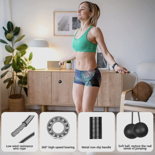 #104 - New - Kromen Adjustable Length & Cordless Speed Bearing Jump Wire Rope - (AS SHOWN)